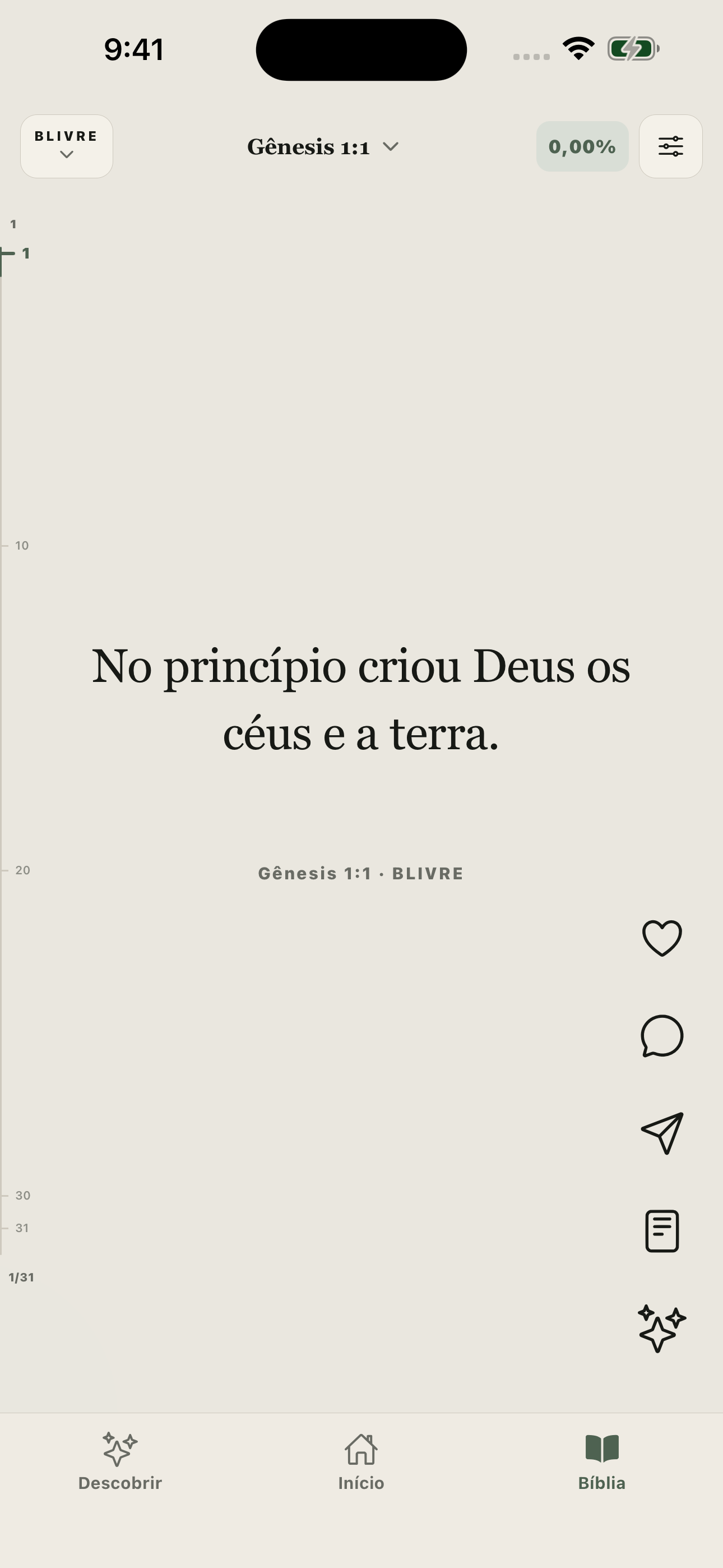 Tela real do leitor do Verso a Verso com Gênesis 1:1.